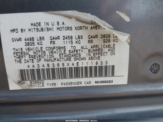 2004 MITSUBISHI GALANT 4A3AB36SX4E111833 Photo 8