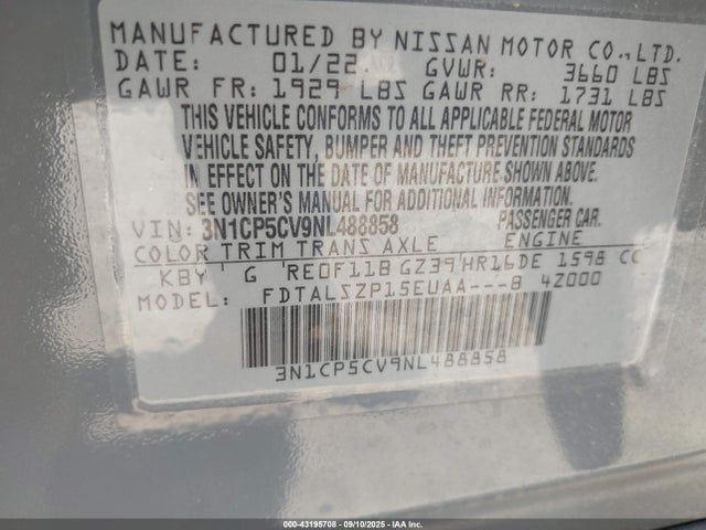 3N1CP5CV9NL488858 Nissan 2022
