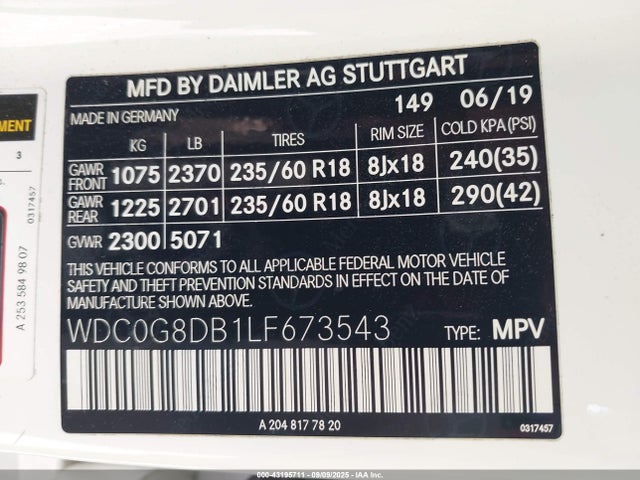 WDC0G8DB1LF673543 Mercedes-Benz m264