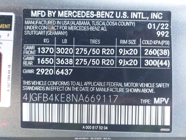 Mercedes-Benz m264 2022 4JGFB4KE8NA669117 Image 9