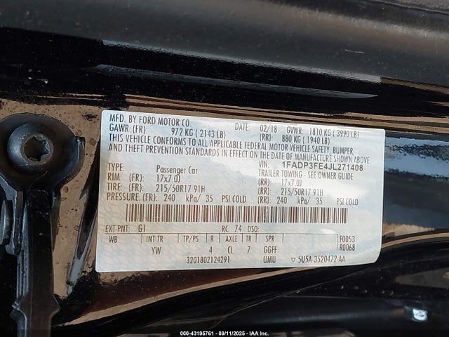 Ford 1.0l gtdi 2018 1FADP3FE4JL271408 Image 9