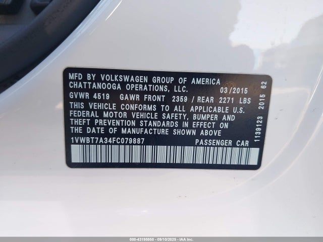 Volkswagen Passat 2015 1VWBT7A34FC079887 Image 9