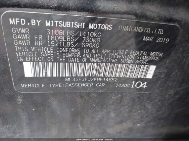 2019 MITSUBISHI MIRAGE G4 ML32F3FJXKHF14862 Photo 8