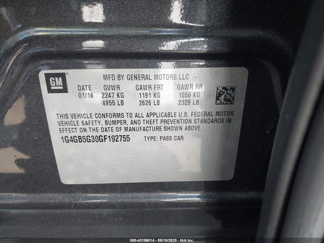 1G4GB5G30GF192755 Buick lfx - sidi, vvt, e85 max, alum gm