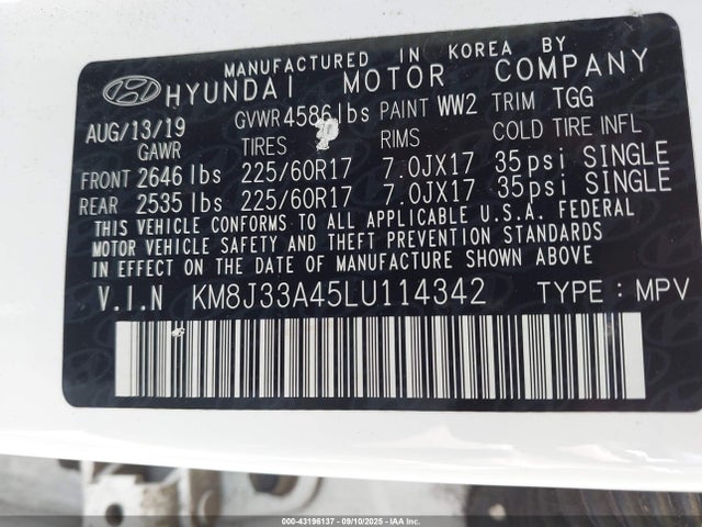Hyundai gdi nu 2020 KM8J33A45LU114342 Image 9
