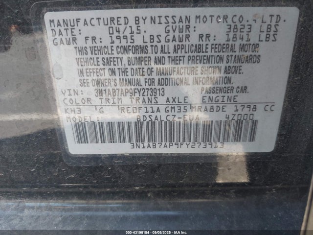 3N1AB7AP9FY273913 Nissan 2015