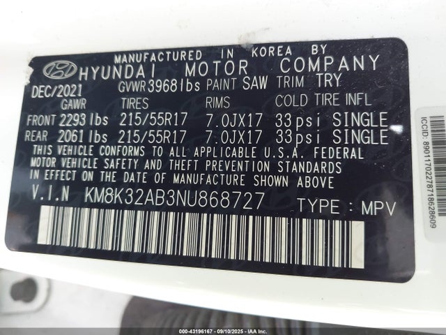 Hyundai mpi nu pe 2022 KM8K32AB3NU868727 Image 9