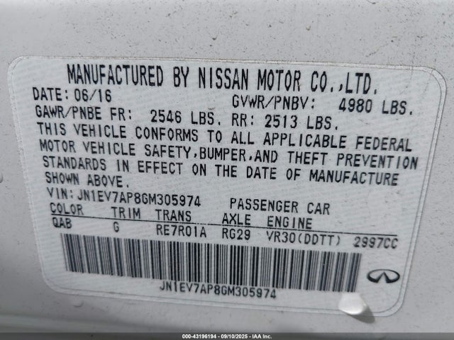 JN1EV7AP8GM305974 Infiniti Q50