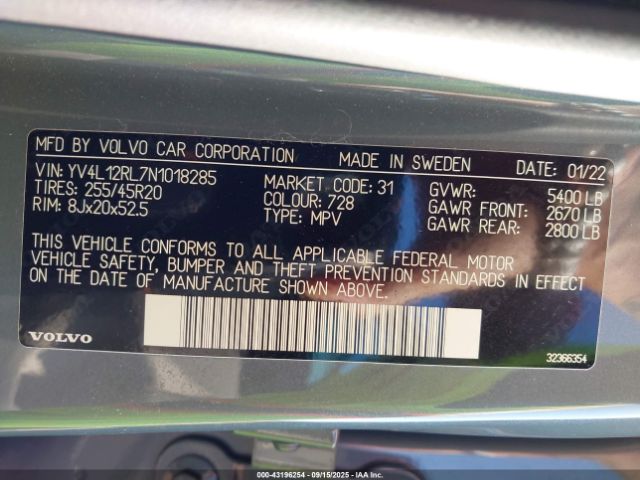 2022 VOLVO XC60 YV4L12RL7N1018285 Photo 8