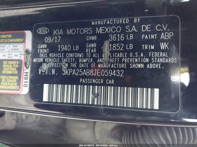 3KPA25AB8JE059432 KIA gdi gamma