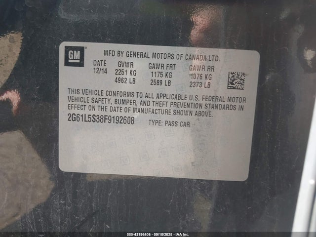 Aukcja sprzedaży 2015 Cadillac Xts Standard, vin: 2G61L5S38F9192608, numer aukcji: 43196406