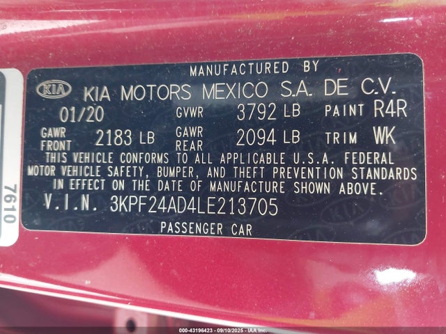 3KPF24AD4LE213705 KIA mpi nu