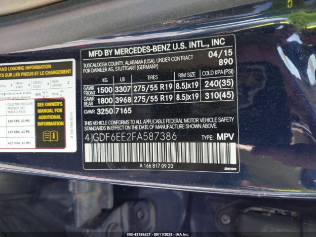 2015 MERCEDES-BENZ GL 450 4JGDF6EE2FA587386 Photo 8