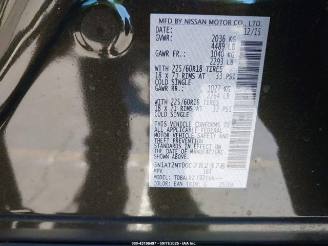 5N1AT2MT0GC782378 Nissan Rogue