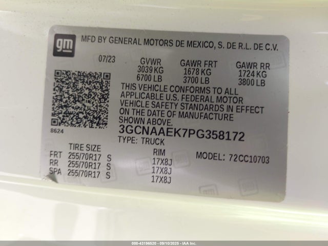 3GCNAAEK7PG358172 Chevrolet l3b