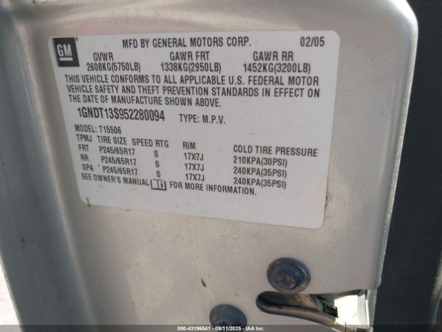 2005 CHEVROLET TRAILBLAZER 1GNDT13S952280094 Photo 8