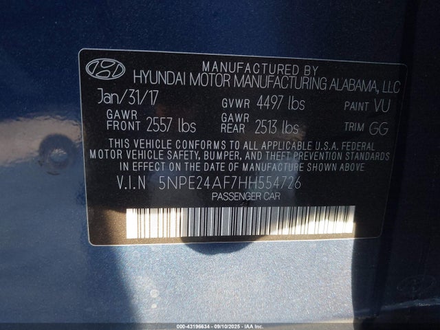 5NPE24AF7HH554726 Hyundai Sonata