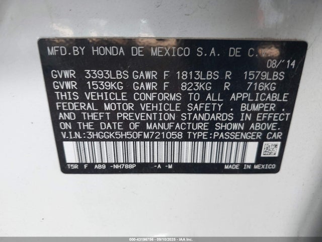 3HGGK5H50FM721058 Honda l15b1