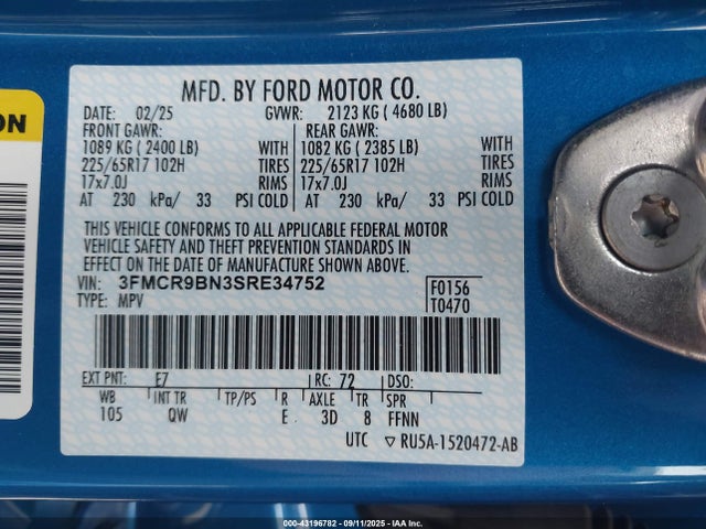 3FMCR9BN3SRE34752 Ford dragon