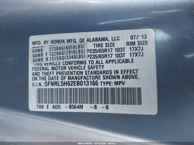 Honda j35z8 2014 5FNRL5H62EB013166 Image 9