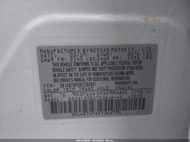 3N1AB7APXKY364991 Nissan 2019