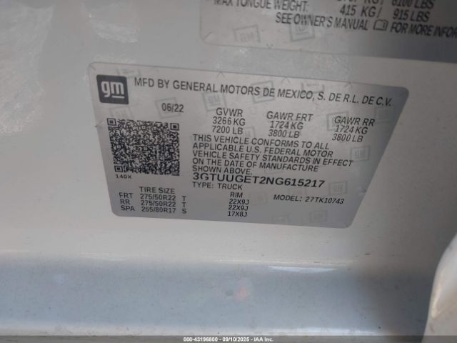 2022 GMC SIERRA 1500 3GTUUGET2NG615217 Photo 8