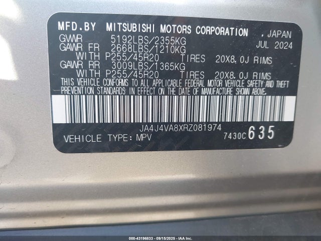 2024 MITSUBISHI OUTLANDER JA4J4VA8XRZ081974 Photo 8
