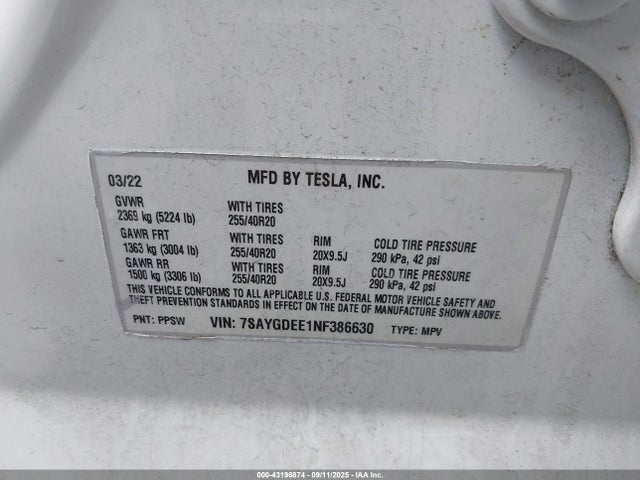 2022 TESLA MODEL Y 7SAYGDEE1NF386630 Photo 8