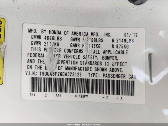 2012 ACURA TL 19UUA8F26CA023126 Photo 8