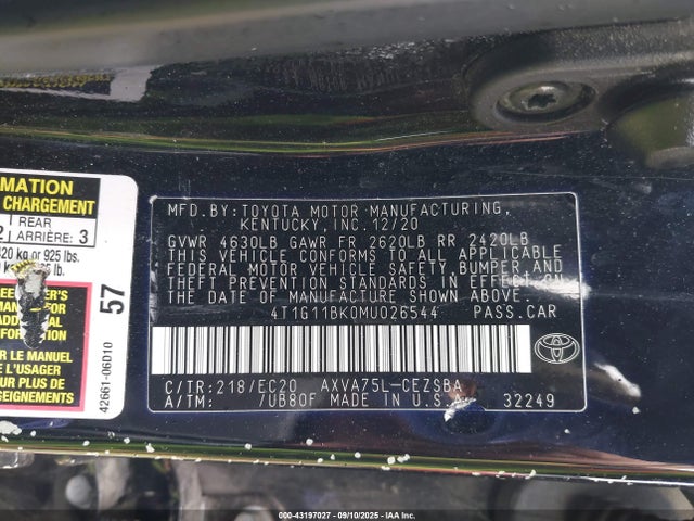 4T1G11BK0MU026544 Toyota a25a-fks