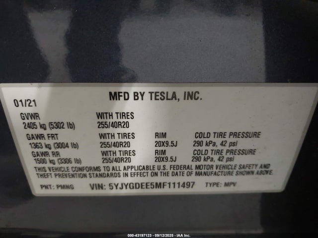 5YJYGDEE5MF111497 Tesla 2021