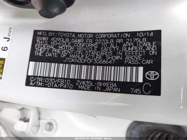 JTDKN3DP0F3068647 Toyota 2zr-fxe+3jm