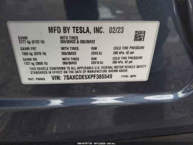 2023 TESLA MODEL X 7SAXCDE5XPF385549 Photo 8