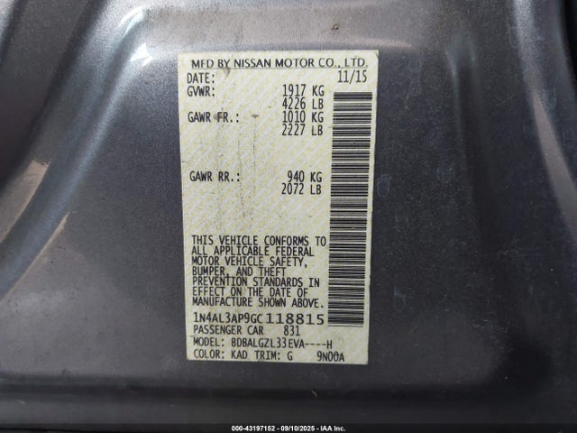 1N4AL3AP9GC118815 Nissan Altima 2.5 S
