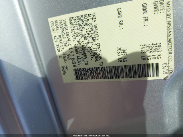 Nissan 2020 2020 1N4BL4BV4LC151688 Image 9