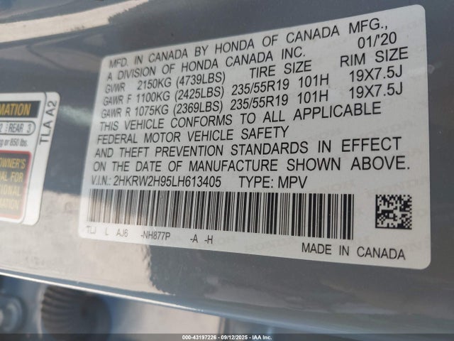 2HKRW2H95LH613405 Honda l15be
