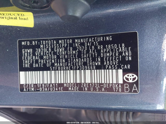 Toyota 2zr-fe 2015 5YFBURHE1FP309668 Image 9