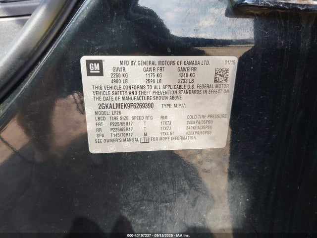 2GKALMEK9F6269390 GMC lea - flex fuel (gas/alc), aluminum, ho,