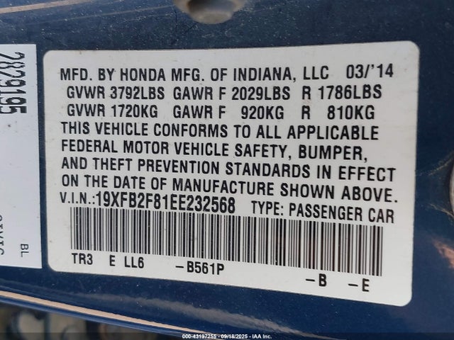Honda r18z1 2014 19XFB2F81EE232568 Image 9