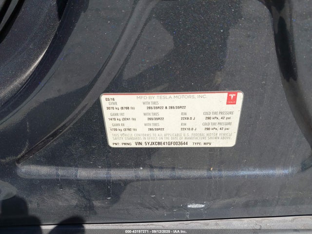 2016 TESLA MODEL X 5YJXCBE41GF003644 Photo 8