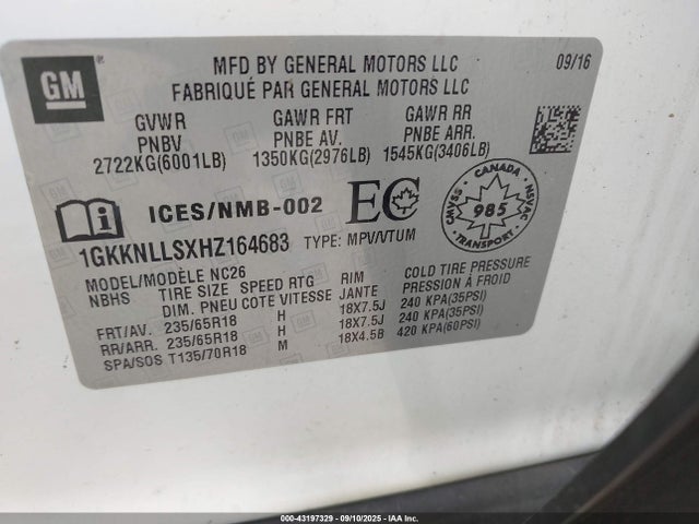 1GKKNLLSXHZ164683 GMC lgx - di: direct injection, vvt: variable valve timing, alum, gen 2