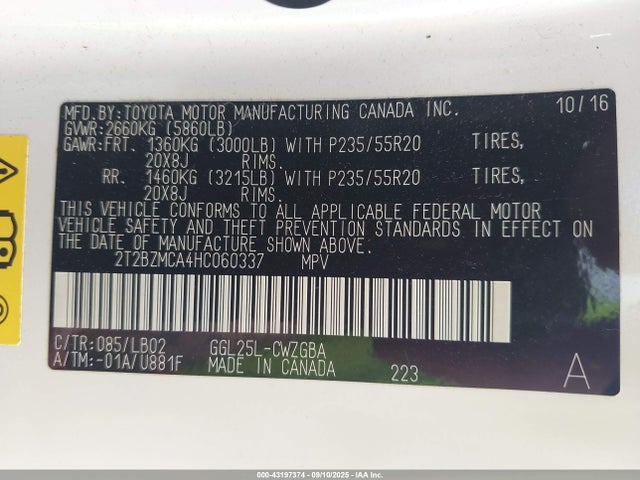 Lexus 2017 2017 2T2BZMCA4HC060337 Image 9