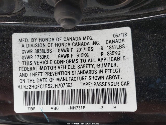 2HGFC1E52JH707563 Honda l15b7