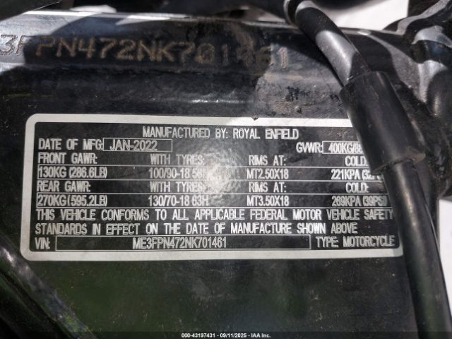 2022 ROYAL ENFIELD MOTORS INT 650 ME3FPN472NK701461 Photo 9