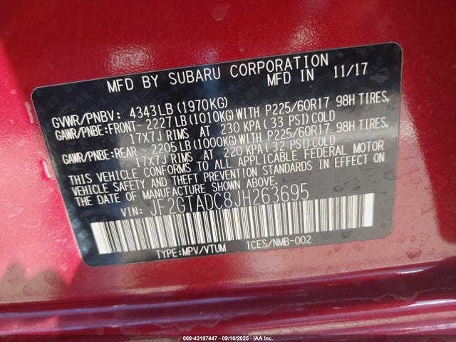 Subaru naturally aspirated 2018 JF2GTADC8JH263695 Image 9