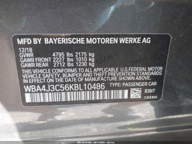 2019 BMW 430I GRAN COUPE WBA4J3C56KBL10486 Photo 8