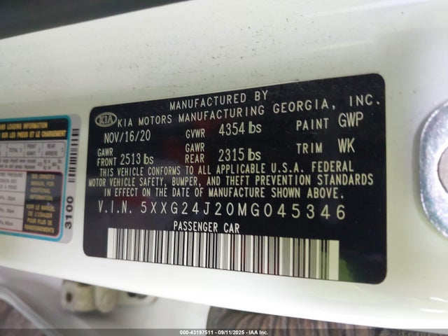 5XXG24J20MG045346 KIA t-gdi gamma ii