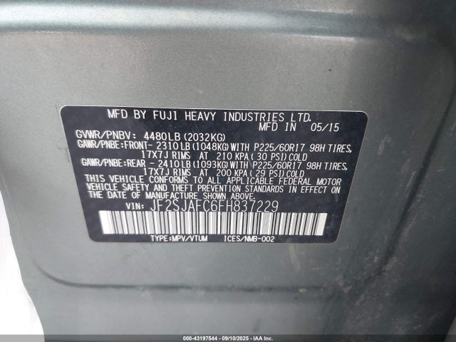 Subaru 2.5na u5 2015 JF2SJAFC6FH837229 Image 9