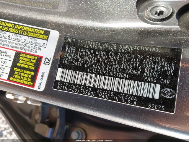4T1B11HK8JU512094 Toyota a25a-fks