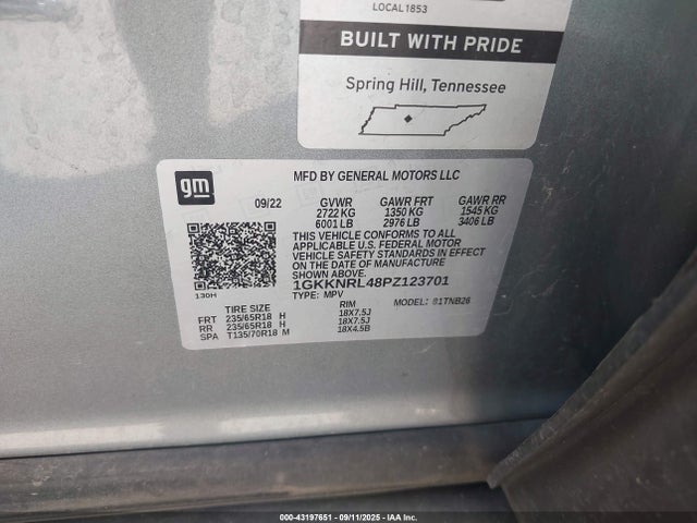 43197651 :رقم المزاد ، 1GKKNRL48PZ123701 vin ، 2023 Gmc Acadia Awd Sle مزاد بيع